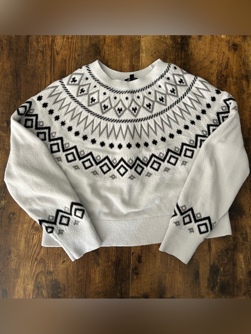 Express Soft Fuzzy Fair Isle Geometric Pullover Sweater Light Blue Size S